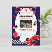 ネイビー&ブラックレース誕生日招待状カスタム写真 招待状 (スタンド正面)