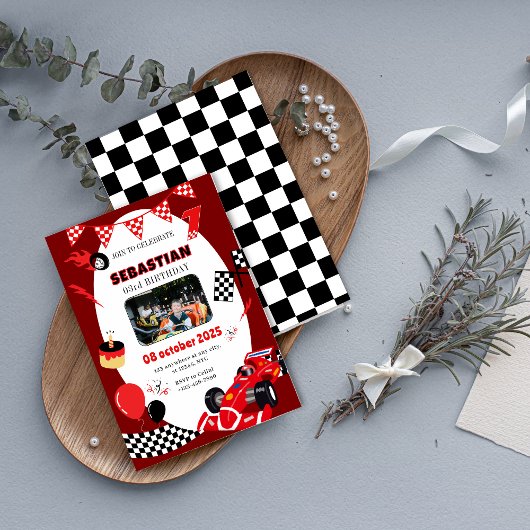 ネイビー&ブラックレース誕生日招待状カスタム写真 招待状