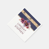 ネイビー・ブルゴーニュと金ゴールドストライプフローラ結婚ズ スタンダードカクテルナプキン (角)