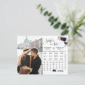 ネイビー・ブルゴーニュの日付を保存した写真カレン結婚ダー ポストカード (スタンド正面)