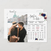 ネイビー・ブルゴーニュの日付を保存した写真カレン結婚ダー ポストカード (正面/裏面)