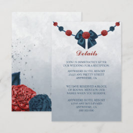 ネイビー&ブルゴーニュの花の美しい弓詳細 エンクロージャーカード