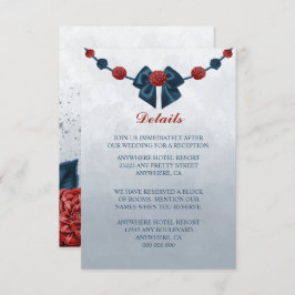 ネイビー&ブルゴーニュの花の美しい弓詳細 エンクロージャーカード