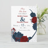 ネイビー&ブルゴーニュの花ロマンチック セーブザデート (スタンド正面)