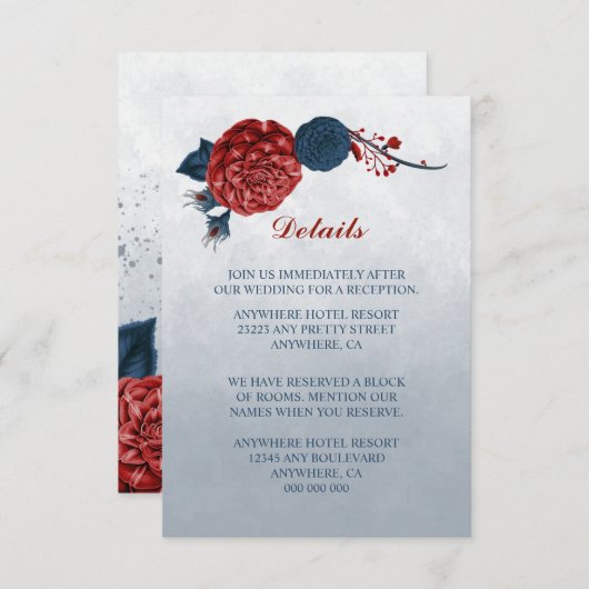 ネイビー&ブルゴーニュの花詳細 エンクロージャーカード (正面/裏面)