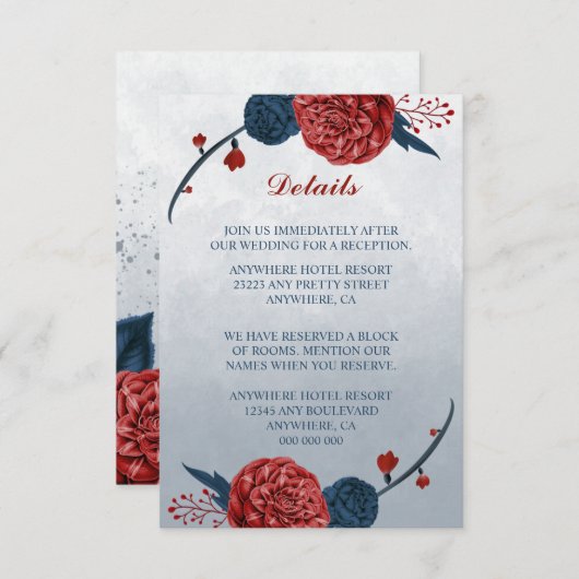 ネイビー&ブルゴーニュの花詳細 エンクロージャーカード (正面/裏面)