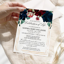 ネイビー&ブルゴーニュバラ葬儀お祝いオブ・ライフ