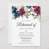 ネイビー&ブルゴーニュフローラウォーターカラーリハーサルディナー 招待状 (正面)