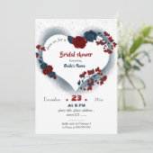 ネイビー&ブルゴーニュフローラハートブライダルシャワー 招待状 (スタンド正面)