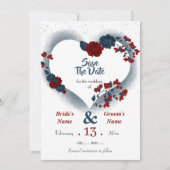 ネイビー&ブルゴーニュフローラハート セーブザデート (正面)