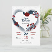 ネイビー&ブルゴーニュフローラハート セーブザデート (スタンド正面)