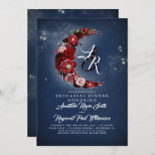 ネイビー&ブルゴーニュフローラムーンリハーサルディナー 招待状 (正面/裏面)