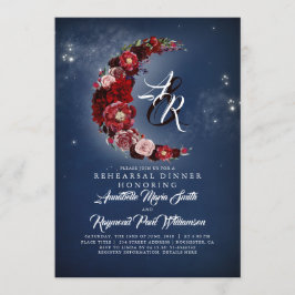 ネイビー&ブルゴーニュフローラムーンリハーサルディナー 招待状