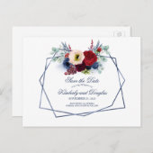 ネイビー&ブルゴーニュワイナリーブーケSave the Date 案内ポストカード (正面/裏面)