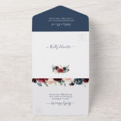 ネイビー・ブルゴーニュ植物学結婚フローラ撮影 オールインワン招待状 (外側)