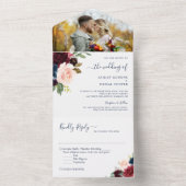 ネイビー・ブルゴーニュ植物学結婚フローラ撮影 オールインワン招待状 (内側)