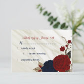 ネイビー&ブルゴーニュ花大理石 出欠カード (スタンド正面)