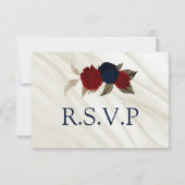 ネイビー&ブルゴーニュ花大理石 出欠カード (裏面)