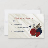 ネイビー&ブルゴーニュ花大理石RSVPカード 出欠カード (正面)