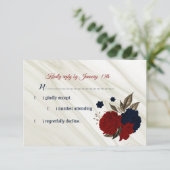 ネイビー&ブルゴーニュ花大理石RSVPカード 出欠カード (スタンド正面)