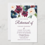 ネイビー&ブルゴーニュ赤ワイン花リハーサルディナー 招待状 (正面)