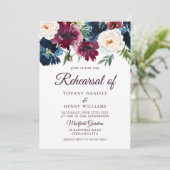 ネイビー&ブルゴーニュ赤ワイン花リハーサルディナー 招待状 (スタンド正面)