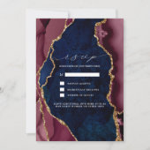 ネイビー、ブルゴーニュ&金ゴールドアゲートウェディングRSVP招待 招待状 (正面)