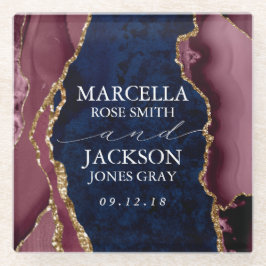 ネイビー・ブルゴーニュ・金ゴールドアゲート結婚ズ ガラスコースター