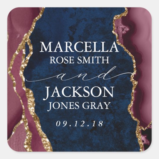 ネイビー・ブルゴーニュ・金ゴールドアゲート結婚ズ スクエアシール (正面)