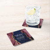 ネイビー・ブルゴーニュ・金ゴールドアゲート結婚ズ スクエアペーパーコースター (インサイチュ)