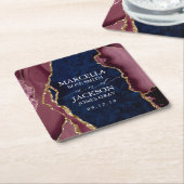 ネイビー・ブルゴーニュ・金ゴールドアゲート結婚ズ スクエアペーパーコースター (アングル)