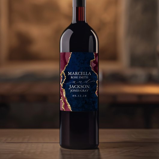 ネイビー・ブルゴーニュ・金ゴールドアゲート結婚ズ ワインラベル