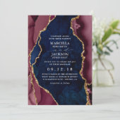 ネイビー・ブルゴーニュ・金ゴールドアゲート結婚ズ 招待状 (スタンド正面)