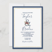 ネイビー+ブルゴーニュ+金ゴールドフローラ結婚式招待状 招待状 (正面)