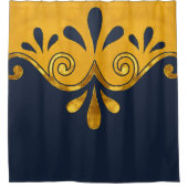ネイビー・ブルーと金ゴールドの抽象芸術装飾形 シャワーカーテン (正面)