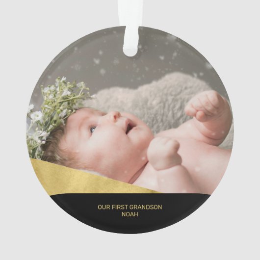 ネイビー、ブルーと金ゴールドモダン初めてのクリスマス写真Orn オーナメント (裏面)