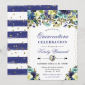 ネイビー・ブルーの夏の花キンセアニェラ 招待状 (正面/裏面)