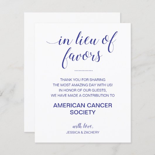 ネイビー・ブルーの慈善団体への寄付に代結婚えて (正面/裏面)