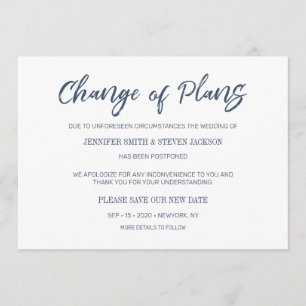 ネイビー·ブルーの手書きの変更計画の発表 招待状