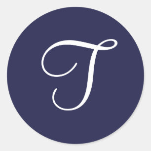 ネイビー・ブルーのT字、白 ラウンドシール