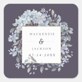 ネイビー&ブルーアジサイのフレーム水の色結婚の設定 スクエアシール