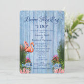 ネイビー – ブルーウォーター&ピンクフラミンゴウェディングシャワー 招待状 (スタンド正面)