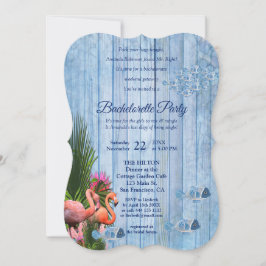 ネイビー – ブルーウォーター&ピンクフラミンゴスバチェロレッテ 招待状