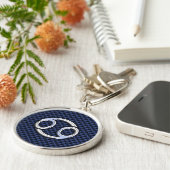 ネイビー・ブルーカーボンファイバープリント上の銀がんサイン キーホルダー (側面)