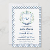 ネイビー&ブルークレストチノワセリーモノグラムベビーシャワー 招待状 (正面)