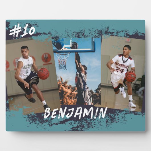 ネイビー&ブルーフォトコラージュパーソナライズされた フォトプラーク (正面)