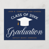 ネイビー・ブルー卒業生モダン発表 ポストカード (正面)