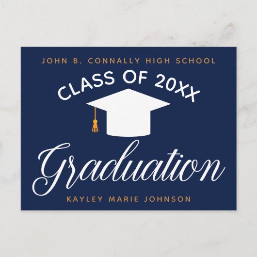 ネイビー・ブルー卒業生モダン発表 ポストカード (正面)
