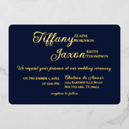 ネイビー・ブルー結婚ズの共演実在 箔招待状