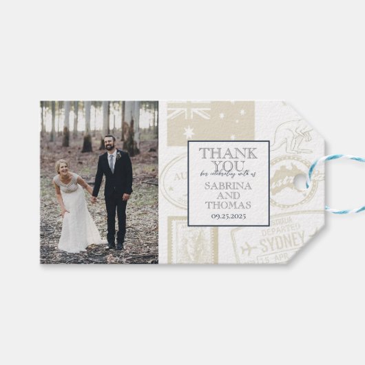 ネイビー・ブルー結婚・オーストラリアの写真 ギフトタグ (正面(横))